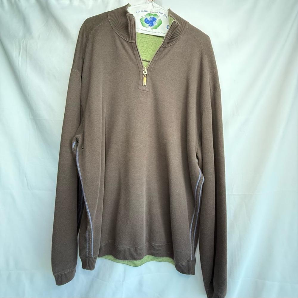 Tommy Bahama Men’s Large Brown/Green Reversible Quarter Zip Pullover Sweater